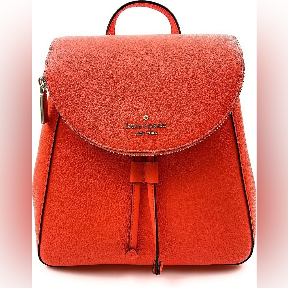 Kate Spade New York Leila Medium Flap Orange Pebbled Leather Backpack